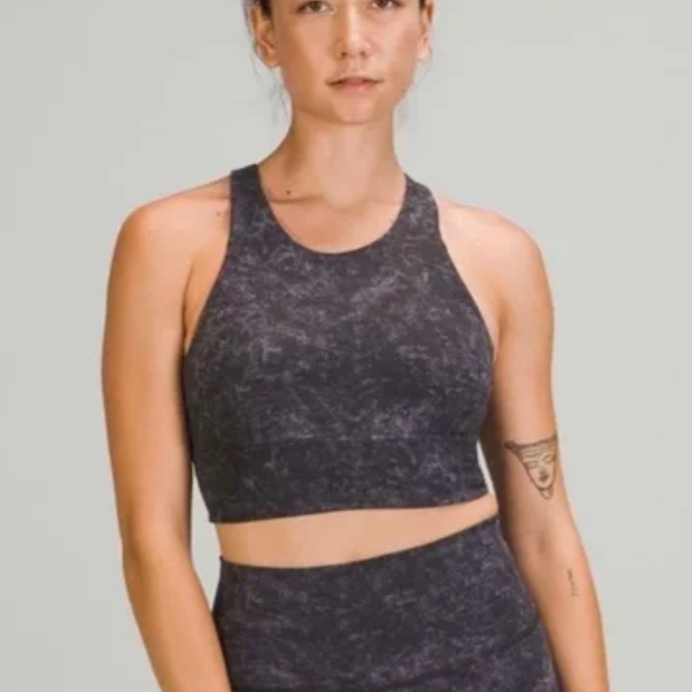 Lululemon Wunder Train Longline Bra Denim Wash Print Dusky Lavender Black